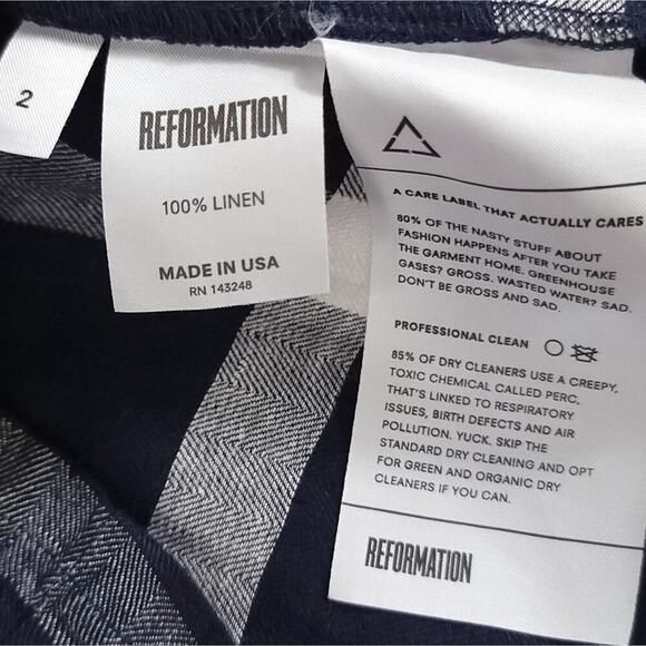 Reformation Linen Mini Dress Plaid Tie Off The Shoulder Arnaut Summer Dress - Picture 13 of 14